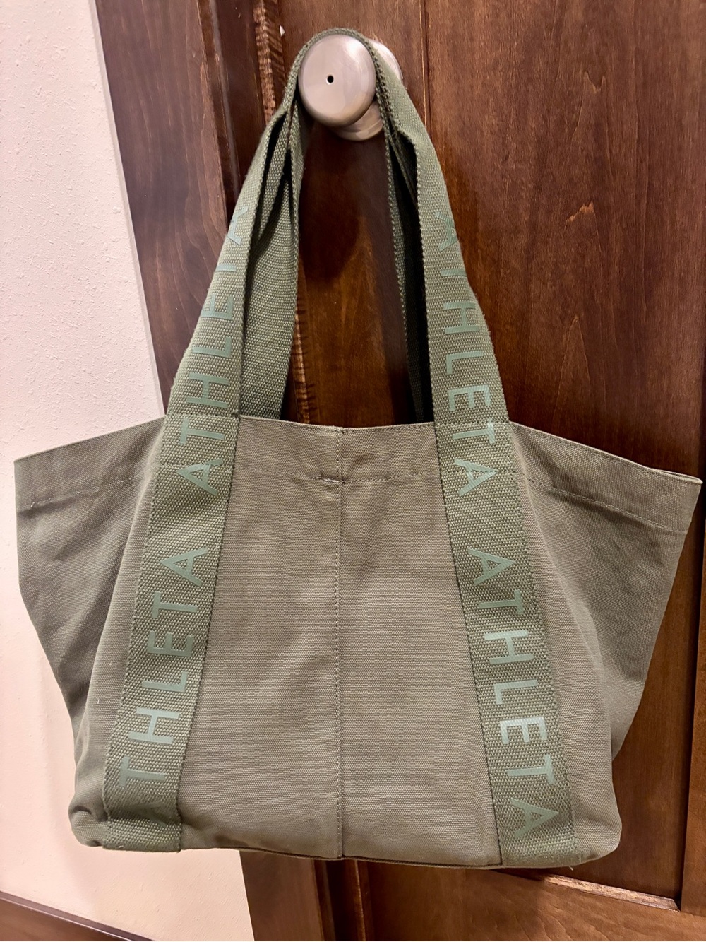 Athleta Olive Green Canvas Tote with Branded Straps